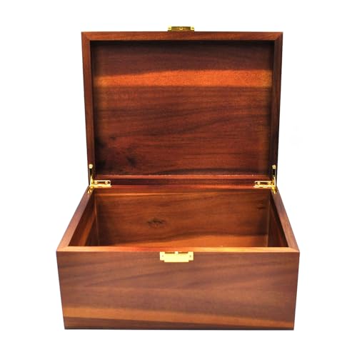 Large Wooden Storage Box with Hinged Lid, Acacia Wood Keepsake Chest | Vintage, 11" x 8.5" x 5.1", for Storing Souvenirs, Jewelry, Tools, Clothes, Recipes, Receipts, Small Accessories, etc - color: Vintage