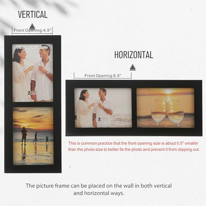 7x5 2-Opening Collage Picture Frame Black Wood | Two 5x7 openings, shatter-resistant glass, tabletop & wall mounting - size: 7x5 - 2 Opening
