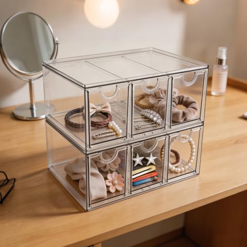 Prsildan Tea Bag Organizer K Cup Holder Drawer Coffee Pods Storage, 2 Pack | Clear Acrylic, Stackable, Pull Out, For Kitchen Office Craft Art Supplies Hair Accessories Makeup Small Items - size: Stackable-6 Drawers