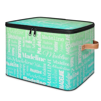 Custom Name Storage Basket, Personalized Keepsake Box, Green Cyan | Foldable Fabric Gradient Large Memory Bin with Handle Lid Lightweight Waterproof Dustproof, 14"L x 10.2"W x 10.4"H - color: Option 16