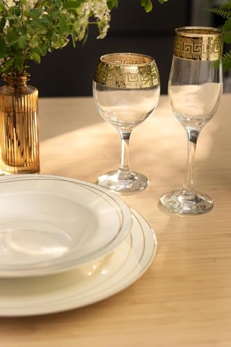 WORLD GIFTS Gold Rimmed Wine Goblet 6-piece Glass Set Greek Key Pattern Contemporary Drinkware - color: Wine