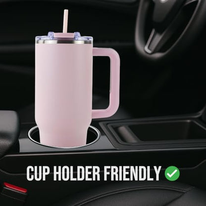 Hogg Big Swig 40oz Tumbler with Handle and Straw - Light Pink, 40 oz Tumbler, Insulated Cup with Handle, 40oz Water Bottle with Straw, Thermal Cups, Leak Proof Lid, Travel Mugs, Stainless Steel - color: Light Pink