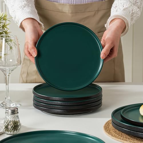 Salads & Desserts Plates, Set of 4, 8-Inch, Matte Green | Matte Glaze Stoneware Plate, Microwave Safe, Dishwasher Safe - color: Green, size: Salad Plates Set (4PCS)