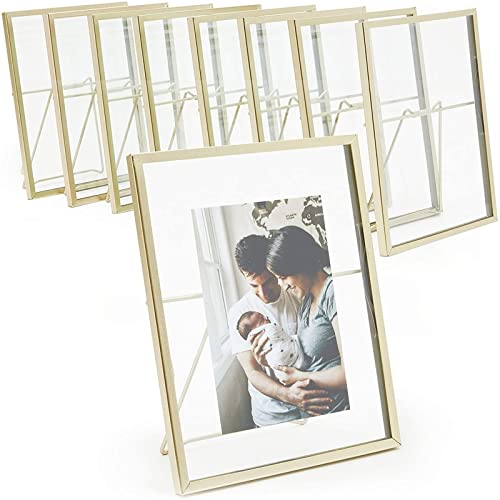 Juvale Gold Frame Floating Glass Picture Frames - 8-Pack 5x7-Inch, Gold Finish, Iron & Glass - Tabletop Home Decor & Pressed Flower Display