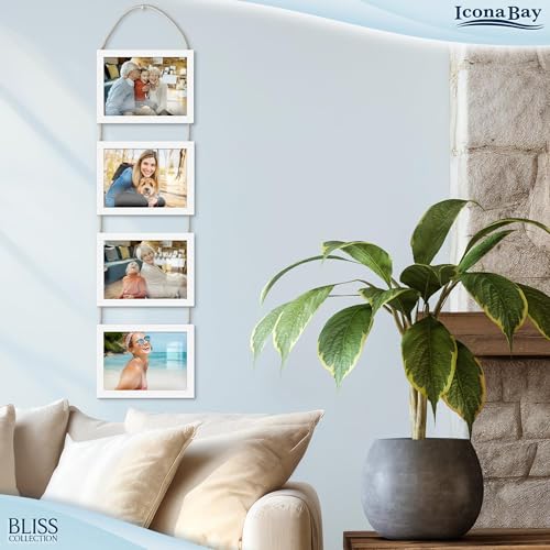 5x7 Wall Hanging Picture Frames Collage with 4 Openings - Winter White - Casual Style Engineered Wood Frames - Wall Mount Only - Bliss Collection - color: Winter White, size: 5x7