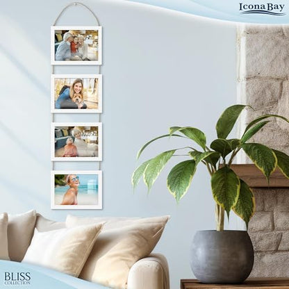 5x7 Wall Hanging Picture Frames Collage with 4 Openings - Winter White - Casual Style Engineered Wood Frames - Wall Mount Only - Bliss Collection - color: Winter White, size: 5x7
