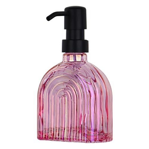 Glass Kitchen Soap Dispenser Bathroom, 9 Oz, Refillable Liquid Modern Soap Dispenser for Hand Soap, Lotion Dispensers Bottle - Home, Commercial Countertop Decor. (Pink) - color: Pink