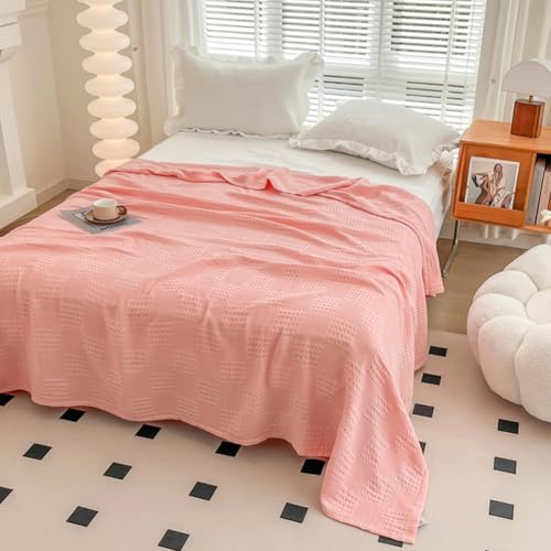 LGYKUMEG 100% Cotton Waffle Knit Blanket,Lightweight,Breathable and Soft, Waffle Weave Weave Throw Blankets for Single Bed and Couch,Pink, 100 x 150 cm / 39 x 59 inch - color: Pink, size: Throw 39x59 inch