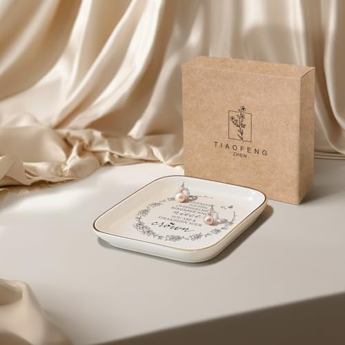 Niece Gifts from Auntie – Jewelry Dish, Ceramic Ring Tray with Inspirational Quote, “Whenever You Feel Overwhelmed Remember Whose Niece You Are”, Encouraging Gifts from Aunt for Birthday or Graduation - color: Gold trim-Niece