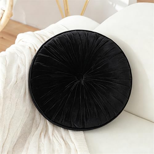 Black Round Throw Pillow for Couch, 17.7" Pumpkin Pleated Home Decoration Sofa Pillows Soft Velvet Circle Floor Cushion for Office Living Bedroom Farmhouse - color: Black