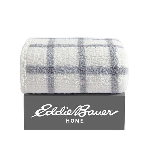 Eddie Bauer - Throw Blanket, Ultra-Soft Plush Bedding with Faux Shearling Reverse, Blanket for Couch & Bed (Bunkhouse Plaid Grey, 50" x 60") - color: Bunkhouse Plaid Grey, size: 50" x 60"