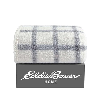Eddie Bauer - Throw Blanket, Ultra-Soft Plush Bedding with Faux Shearling Reverse, Blanket for Couch & Bed (Bunkhouse Plaid Grey, 50" x 60") - color: Bunkhouse Plaid Grey, size: 50" x 60"