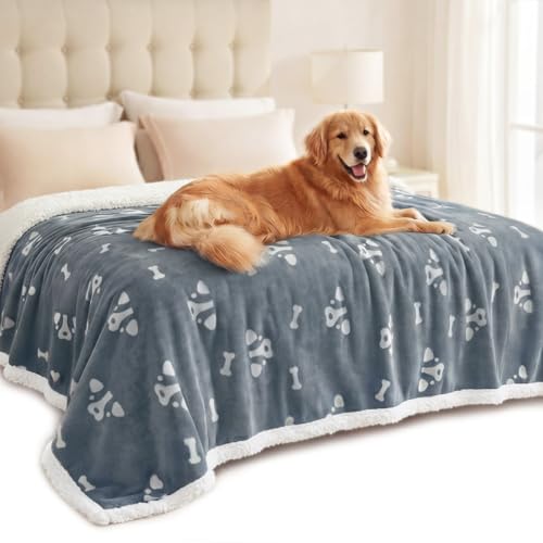 Luciphia Waterproof Dog Blanket Reversible Sherpa Fleece for Large Dogs Cat | Soft Print Pet Blanket Washable Pee Proof, Furniture Protector for Couch Sofa Bed Car, Cozy Throw(85" x 57", Grey) - color: Cute Dog, size: XL (85" x57")