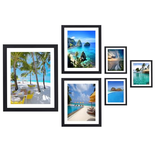 6 Pack Picture Frames Collage Wall Decor, Gallery Wall Frame Set for Wall Mounting or Tabletop Display, Multi Sizes Including 16x20-1, 11x14-2， 8x10-2，5x7-1 Family Photo Frames,Made of Solid Wood，Black - color: black-14