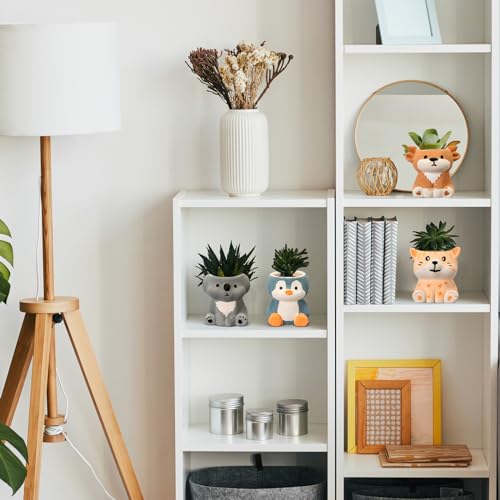 Hushee 12 Sets Ceramic Succulent Planters Paintable Succulent Plant Pots Small DIY Figurines Unpainted Pots with Drainage Hole Color Paints Paintbrushes Palettes - color: Animal