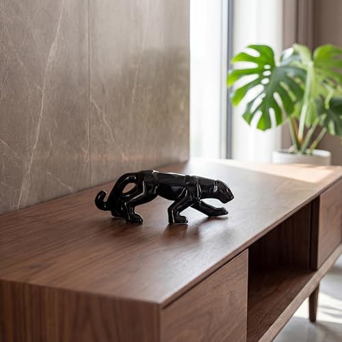 4.8" Hand-Carved Obsidian Leopard Figurine – Spotted Stone Crystal Animal, Unique Home Decor & Gift Idea, Quartz Crystal Specimen, 1pc, Artistic Decoration | Detailed Craftsmanship
