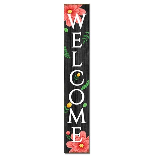 Welcome Front Door Spring Welcome Porch Signs Front Door Floral Decor Farmhouse Porch Vertical Wooden Plaque Entryway Home Outdoor Seasonal Decoration 8x32inch - color: U- 6, size: 8x32inch