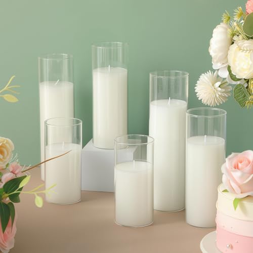 36 Pcs Pillar Candles and Glass Cylinder Vases Tall Cylinder Holders for Pillar Candles Wedding Centerpieces, Total 18 Sets(Clear,White) - color: Clear,white