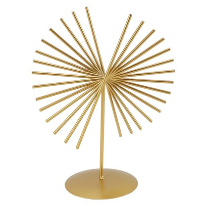 Metal Table Top Decor, Geometric Lines Sculpture Light Luxury Abstract Ornament with Base Modern Metal Sculpture for Home