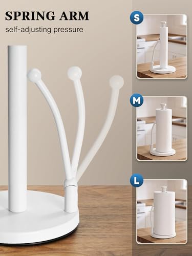 SMARTAKE Paper Towel Holder Countertop, Non-Slip Weighted Base, White | Freestanding Kitchen Roll Dispenser, Rustproof Stainless Steel, Spring Arm for Easy Tear, Widden Top, with 4 Suction Cups - color: 05-white