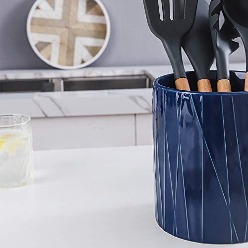 KOOV Kitchen Utensil Holder, Large Ceramic Utensil Crock, Deep and Stable, Containers for Household or Kitchen Use (Aegean) - color: Aegean