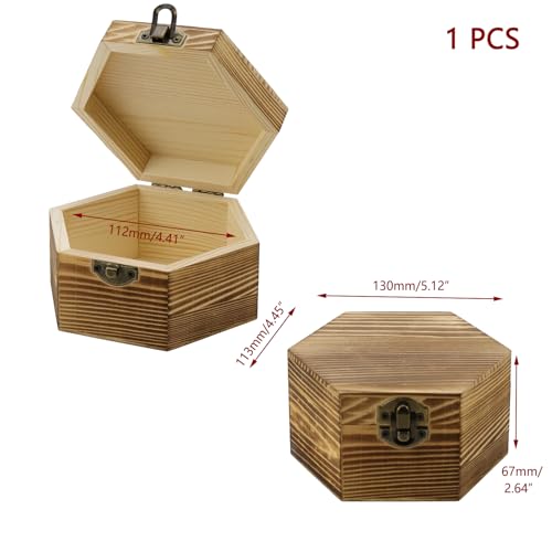 KUMGROT Hexagon Handmade Wooden Box with Hinged Lid & Swivel Cover | Vintage Keepsake Wood Storage Box for Discreet Jewelry Photos 5" x 4.5" 2.6" - style: Medium Hexagonal