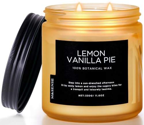 M&SENSE Lemon Vanilla Scented Candles for Home, 11.6oz Natural Soy Wax | 70 Hours Long Lasting, Slow Burn, Clean Non-Toxic, Highly Scented Citrus for Relaxation, Housewarming Gifts for Women Men - color: Lemon Vanilla Pie, size: Medium Jar