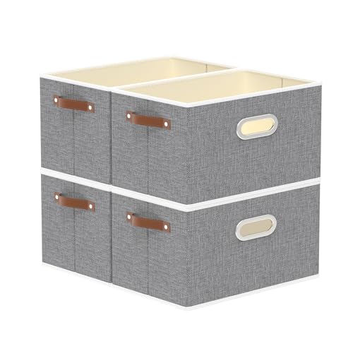 Yawinhe Fabric Storage Baskets,13.0x9.1x7.9in,Grey,4-Pack | Foldable Storage Bins for Shelves, Closet Bins for Organization, Collapsible Storage Baskets for Towels, Rectangle Basket - color: Grey, size: 12.99x9.05x7.87in/4-Pack