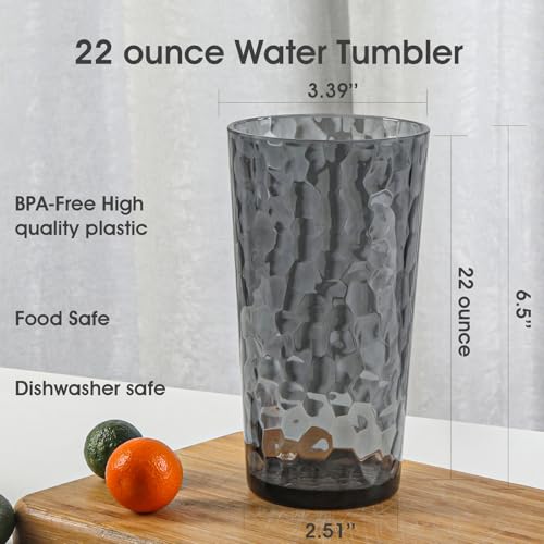 BPA-Free Plastic Tumblers 8 Pack (8x22oz) | Reusable Dishwasher Safe | Stackable Shatterproof Cups | Plastic Drinkware & Drinking Tumblers for Restaurant, Home, Party - color: Gray, size: 8-Pack