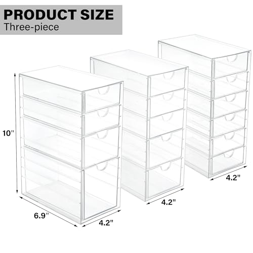 Prsildan 15 Drawers Teacher Toolbox Acrylic Containers, Set of 3 | Clear, Pens Markers Stickers Hardware Storage, Office Desk Kitchen Cabinet Garage Organizer - size: 15 Drawers