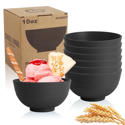 Handy Wheat Straw Bowls Set of 6, Unbreakable Black Bowls for Kids | 10oz Ice Cream Bowls Alternative Plastic Bowls, Small Bowls Microwave Safe, Dessert Bowls for Kitchen,Camping and RV - color: Black, size: 10oz