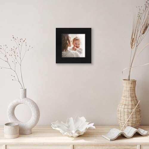 Americanflat 4x4 Picture Frame - Engineered Wood - Black | Shatter-resistant glass, wall or tabletop display with included easel, sawtooth hangers included - color: Black, size: 4x4