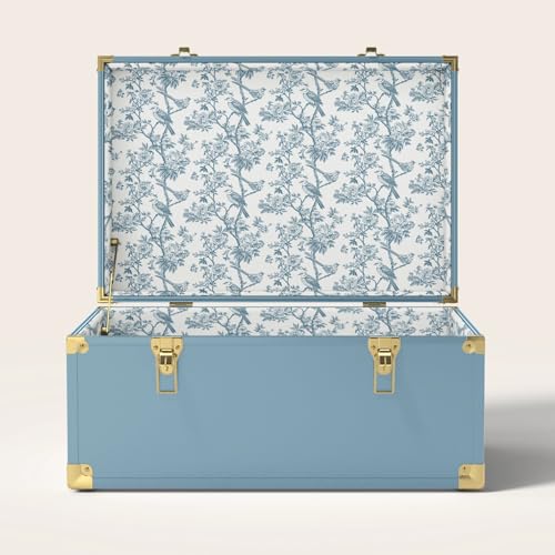 Momento Wedding Keepsake Trunk | Personalized Memory Box for Wedding Mementos | Handmade in USA | Metal and Plywood Construction | Standard Size 20" (Blue/Birds & Branches) - color: Blue/Birds & Branches, size: Standard (20")