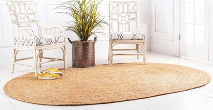 MDS® Pack of 1 Handwoven Braided Jute Area Rug 2x3 feet Oval - 100% Natural Burlap Reversible Accent Rugs for Home Decor, Living Room, Doormat, Kitchen, Entryway Rug, Rustic, Farmhouse (2'x3') - size: 2' x 3' (Oval)