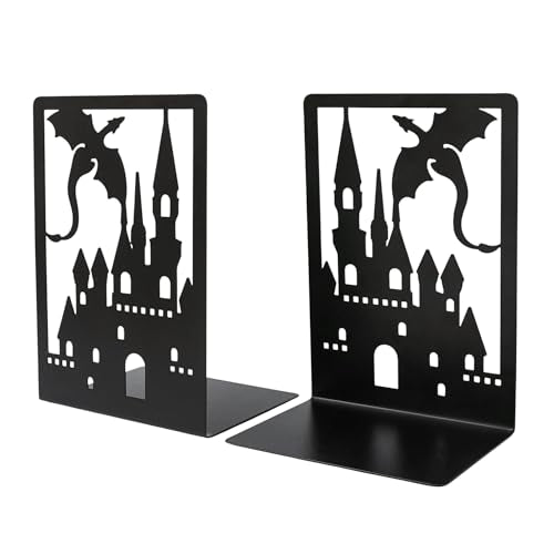 Dragon Book Ends, Heavy Duty Metal Bookends for Shelves | Non Skid Metal Book Divider Decorative Holder, Abstract Art Desgin Book Stopper Supports for Office, Home - color: Dragon C