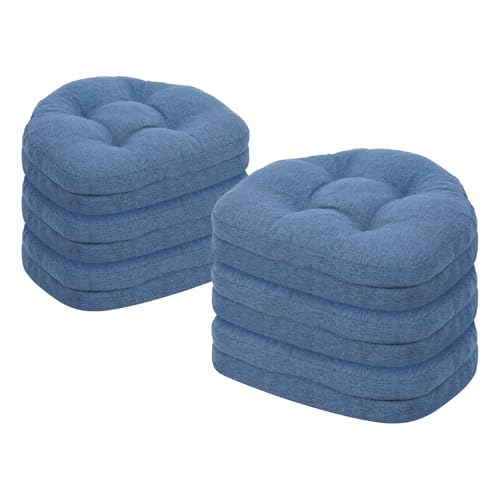 baibu Kitchen Chair Cushions Set of 6, Dual-Layer Patented Design Memory Foam Windsor Seat Pads, Dining Chair Cushions with Ties & Washable Cover, 17x 15.5 x 3.5in, 6 Pack, Blue - color: Blue, size: 6 Count (Pack of 1)