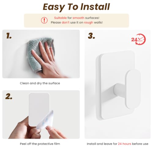 Large Heavy Duty Wall Hooks - 26lb Max, Stainless Steel Adhesive Towel Hooks for Hanging Towel, Coat, Robe, Hat, Sticky Towel Holder for Wall Mount in Bathroom, Shower, Kitchen (White, 4 Pack) - color: White