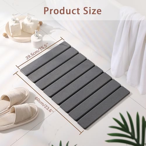 Large Foldable Stone Bath Mat, 23.6" x 15.5" Non-Slip Stone Shower Mat, Super Absorbent Diatomaceous Earth Mats, Quick Drying Bath Mats for Bathroom, Easy to Clean