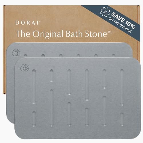 Dorai Home Stone Bath Mat Set - Premium Diatomaceous Earth Bath Floor Mats with Non-Slip Base, Fast-Drying Modern Shower Mat for Bathroom | Rain Ash, 2 Pack - 23.6"x15.4" - color: Rain Ash, size: 2 Pack