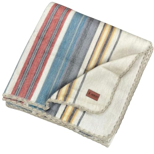 Alpaca Wool Throw Blanket, Queen (95" x 65") | Cozy, Ultra-Soft, Naturally Warm, Lightweight & Breathable, Non-Itchy - color: Beige and Colors Striped, size: Queen (95" x 65")