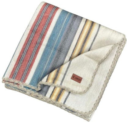 Alpaca Wool Throw Blanket, Beige Striped, 65 x 48 | Ultra-Soft, Naturally Warm, Lightweight, Breathable, Non-Itchy - color: Beige and Colors Striped, size: Throw (48" x 65")