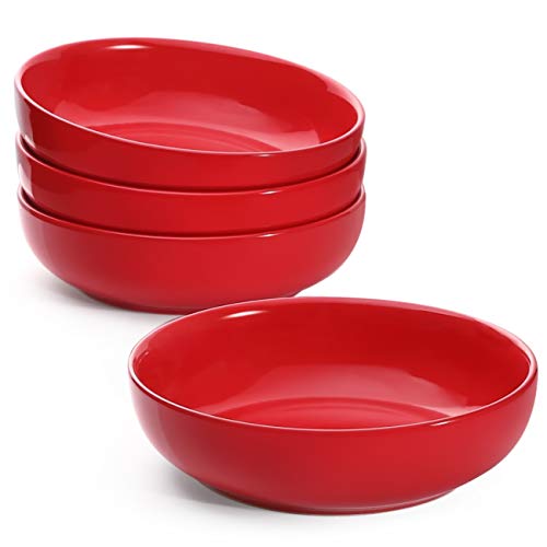 LE TAUCI Pasta Bowls 45 oz, Salad Bowls Set for Serving Soup, Pasta, Noodle, Dinner, Large Kitchen Bowl Plates, Microwave Safe - 8.5 Inch, Set of 4, Red - color: Red, size: 45 ounces