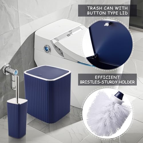 XLHOMO Navy Blue Bathroom Accessories Set - Gorgeous Bathroom Set, 10PC Bathroom Accessory Set, Toilet Brush, Trash Can, Qtip Holder & Soap Dispenser - size: Bath Set, style: Navy Blue&Silver