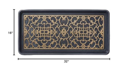 HF by LT Asian Screen Rubber Boot Tray, 32 x 16 inches, One-Piece Seamless Construction, Durable Vulcanized Rubber, Year Round Use Indoors or Outdoors, Black with Antique Bronze Finish - color: Asian Screen