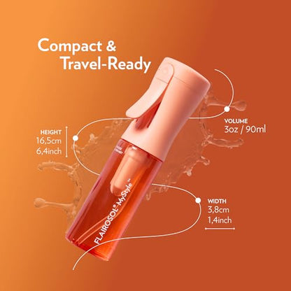 FLAIROSOL MyStyle Travel Continuous Spray Bottle, 3.04oz/90ml, Peach | Portion control mist for air fryer, salad, BBQ, refillable & reusable, fine mist olive oil kitchen sprayer, anti-drip - color: Peach, style: 1 Pack