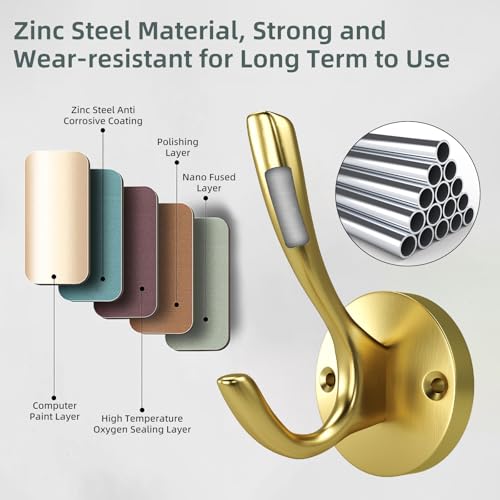 Gold Bathroom Towel Hooks Gold Coat Hooks 2 Pack Heavy Duty Brushed Towel Hooks Screws Solid Brass Wall Hooks for Hanging Coats, Hats, Jacket, Clothing and Keys in Bedroom Bathroom - color: Gold