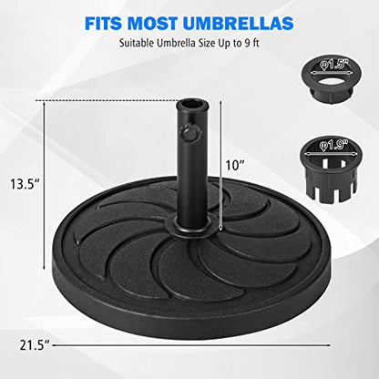 Giantex 40 lbs Patio Umbrella Base, 21.5" Round Market Umbrella Stand for 1.5''-1.9'' Umbrella Poles, Heavy Duty Resin Base with Metal Support Holder for Deck Garden Poolside (40 lbs)