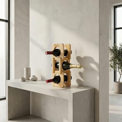 Novabright Detachable Wood Wine Rack Countertop 3 Bottle Display Stand Holder, Modern Tabletop Wine Bottle Holder for Home Bar, Kitchen & Dining Room Decor, Stylish Storage or Sculptural Accent