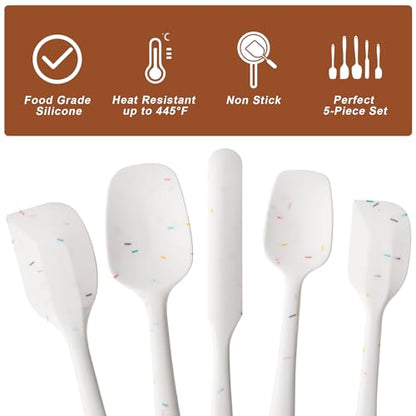 Silicone Spatula Set,5 Piece Food Grade Rubber Spatulas,Candy Color | Spatulas Silicone Heat Resistant for Baking,Cooking,and Mixing High Heat Resistant Non Stick Dishwasher Safe BPA-Free - color: Candy Color