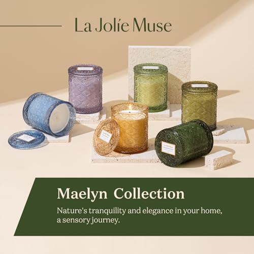 LA JOLIE MUSE Pomegranate & Pine Scented Candles for Home, Natural Soy, 40 Hrs | Luxury Green Festive Jar Candle, Clean Non Toxic, Christmas Winter Holiday Candle, Gift for Women & Family, Balsam &Cedarwood - color: Pine & Pomegranate